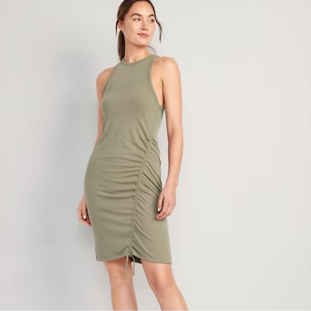 Old Navy Sleeveless Olive Green Ruched Dress